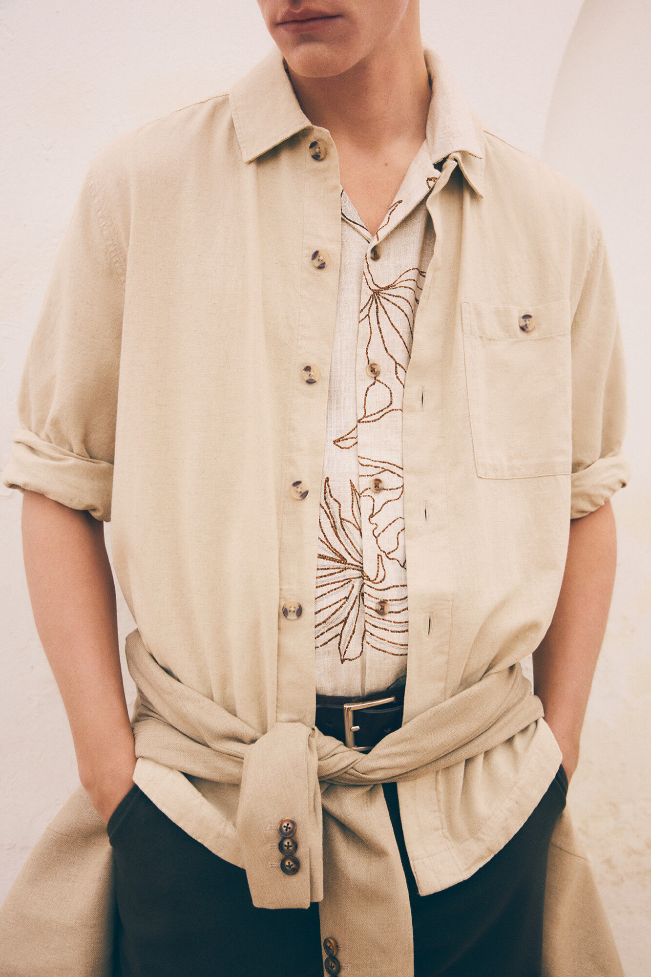 Springfield Sobrecamisa de linho com bolso