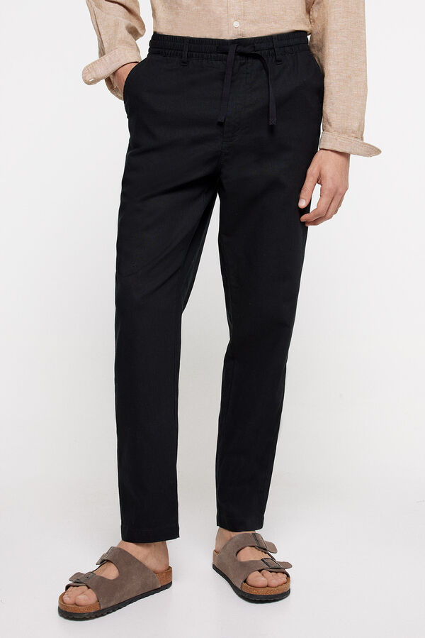 Springfield Pantal&oacute;n lino slim fit negro