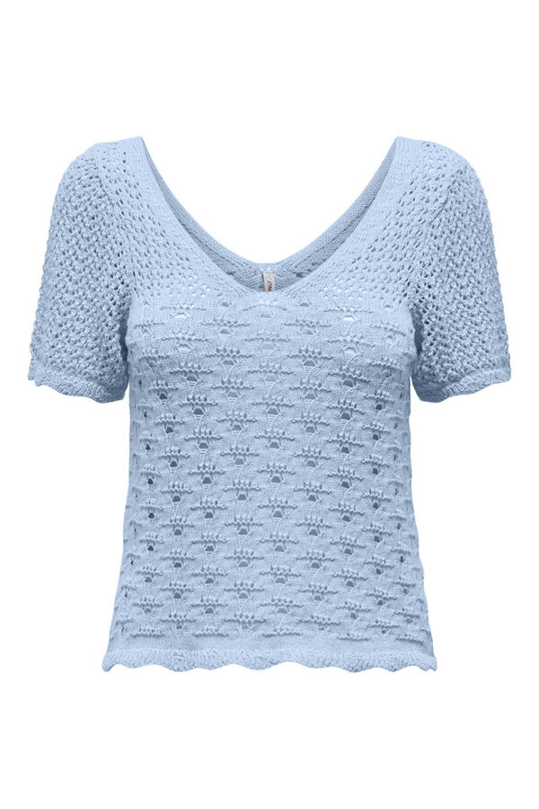 Only Top malha crochet  azul