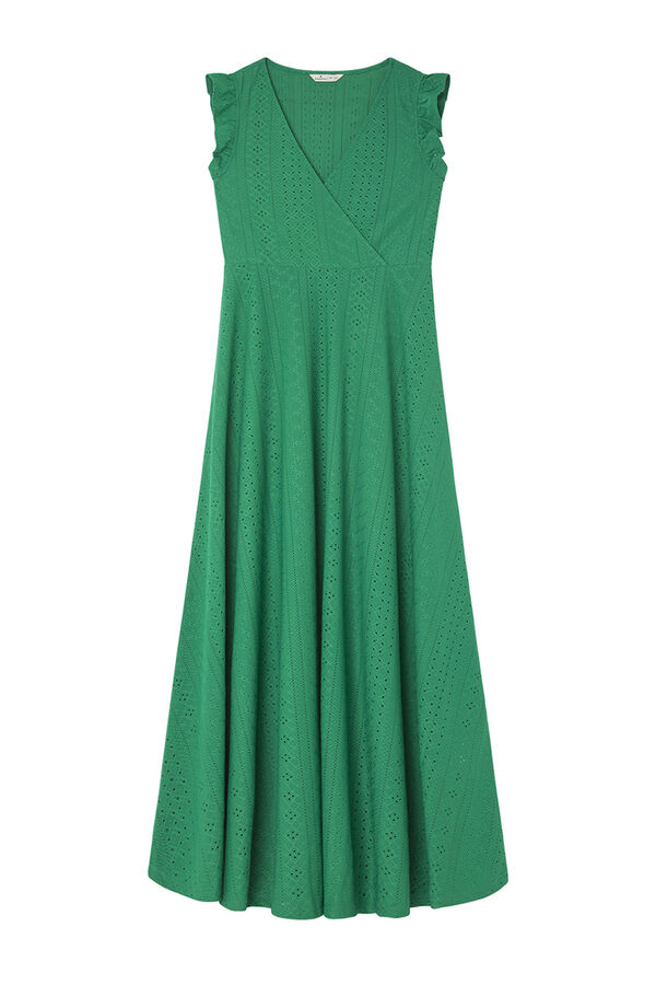 Springfield Vestido Midi Bordado Suizo Hombros Volante marfil