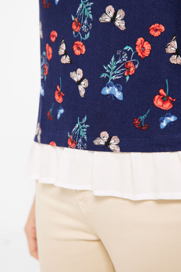 Springfield Camiseta Bimateria Cuello Barco azul