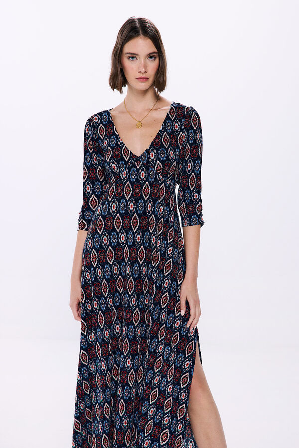 Springfield Vestido midi estampado geom&eacute;trico azul