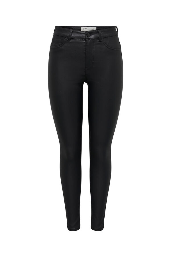 JDY Pantal&oacute;n skinny encerado tiro alto negro