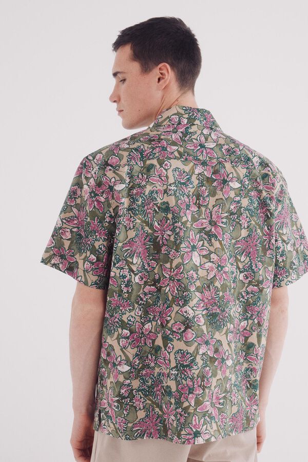 Springfield Camisa de linho estampada de manga curta bege