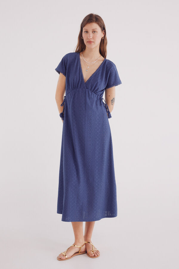 Springfield Vestido midi bordado circular su&iacute;&ccedil;o azul