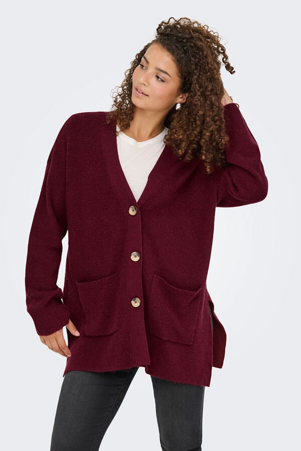 Only C&aacute;rdigan midi con bolsillos morado/lila