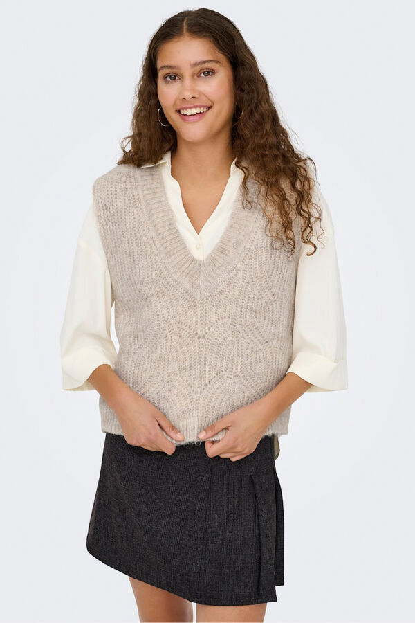 Only Chaleco estructura cuello pico beige