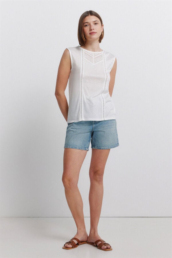 Springfield Camiseta sin mangas crochet blanco
