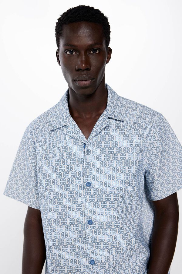 Springfield Camisa manga corta jacquard bordado azul