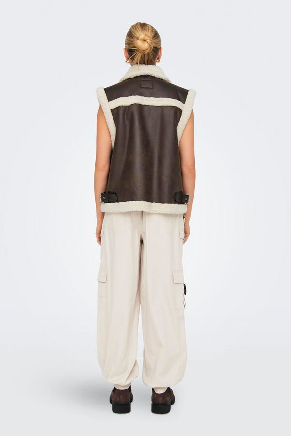 Only Chaleco de polipiel con borrego gris