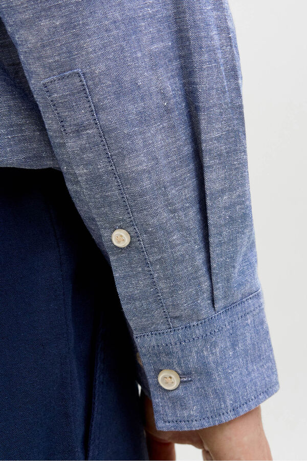 JJ REBEL Camisa cuello mao de lino azul