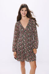 Springfield Vestido corto frunces estampado flores marfil