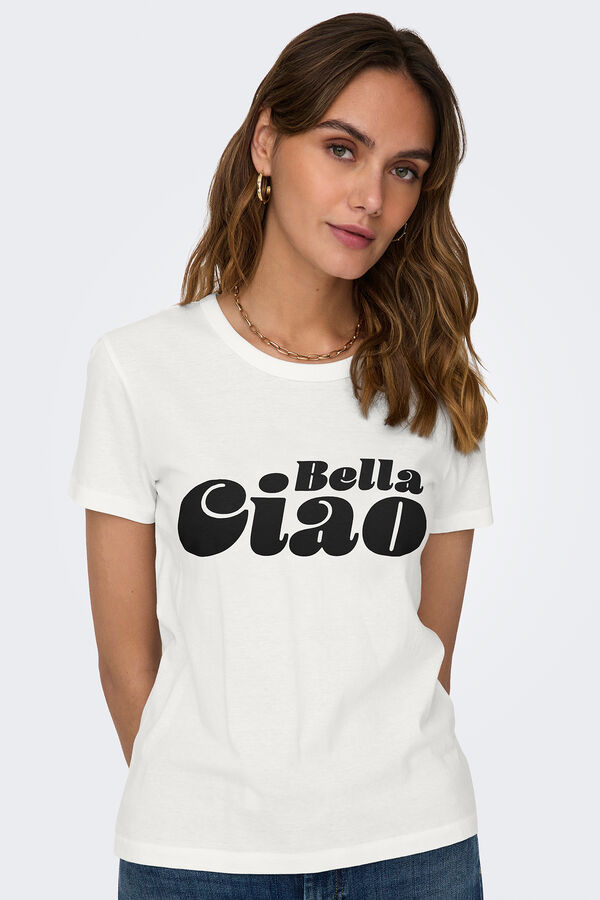 JDY Camiseta de manga corta con dibujo frontal blanco