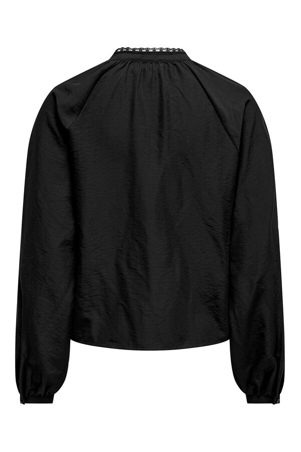 JDY Camisa de manga manga bordada preto