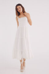 Springfield Vestido midi bordado suizo bajo blanco