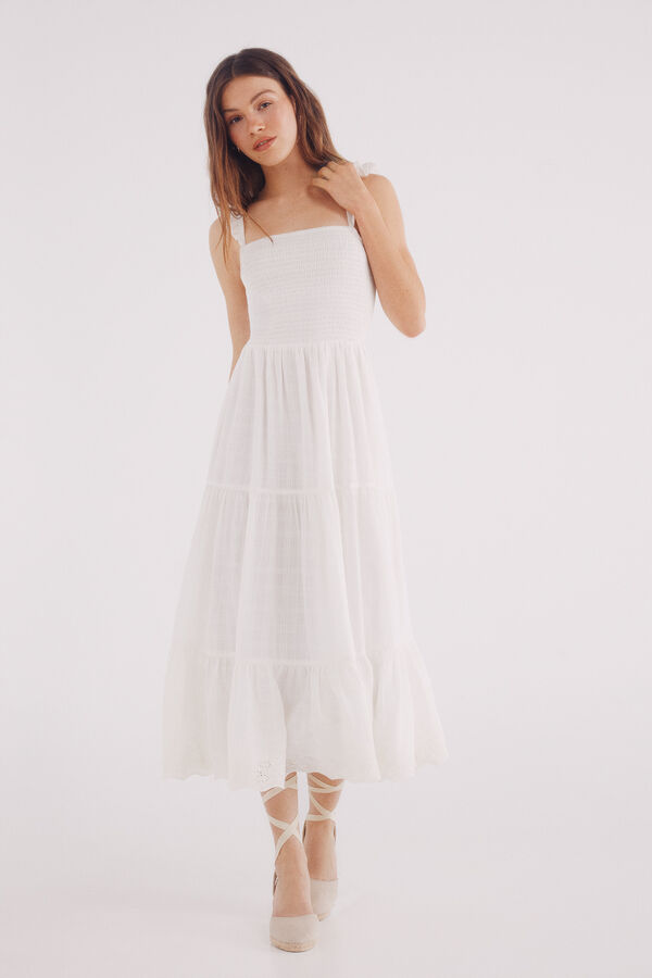 Springfield Vestido midi bordado suizo bajo blanco
