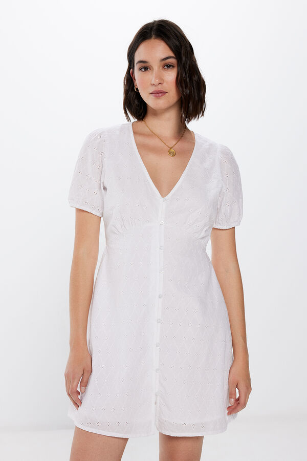 Springfield Vestido Corto Bordados Schiffly blanco