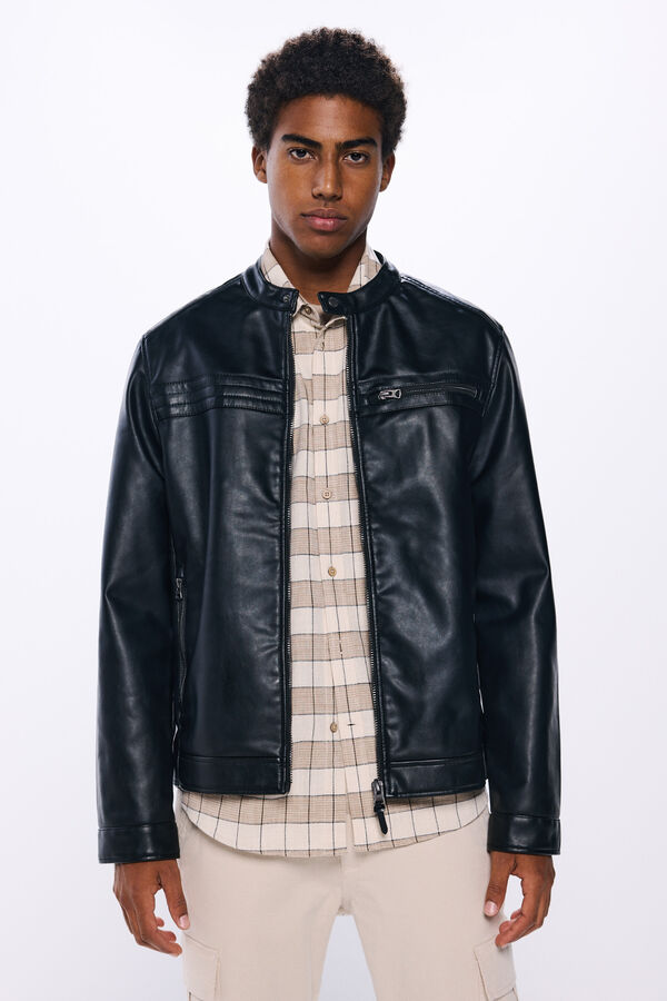 Springfield Blusão motard efeito pele preto