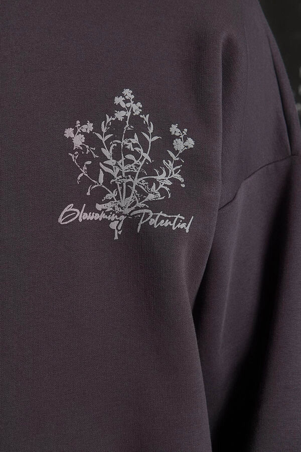 Trendyol Sweatshirt b&aacute;sica sem capuz cinzento