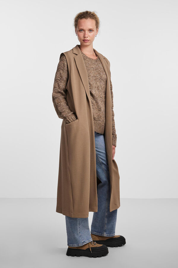 Pieces Chaleco largo con falsos bolsillos marr&oacute;n