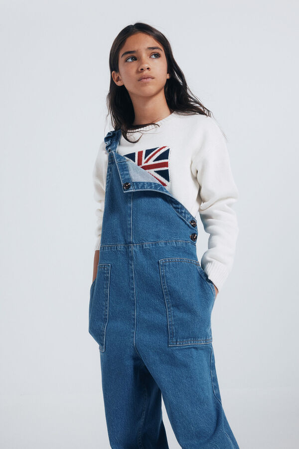 Springfield Kids Macac&atilde;o jeans longo para meninas azul