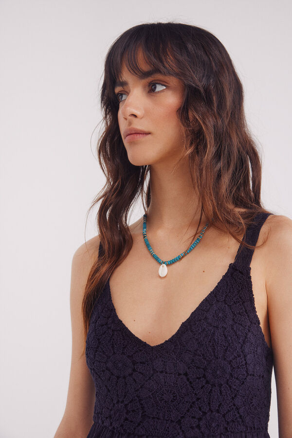 Springfield Vestido midi combinado crochet azul