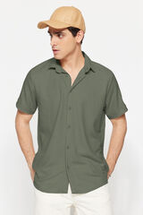 Trendyol Camisa de manga curta com textura Caqui escuro