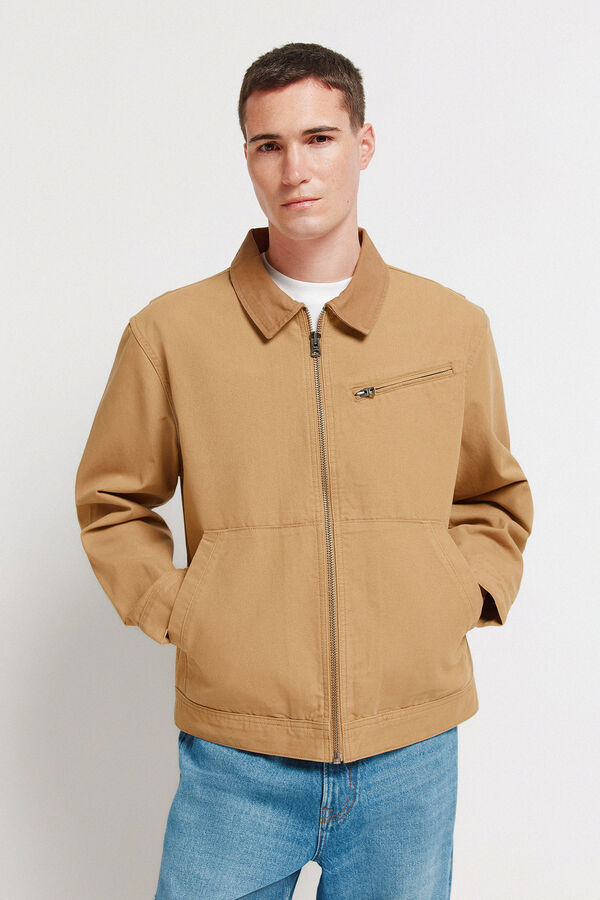 Springfield Blus&atilde;o lavado com contraste em algod&atilde;o camel