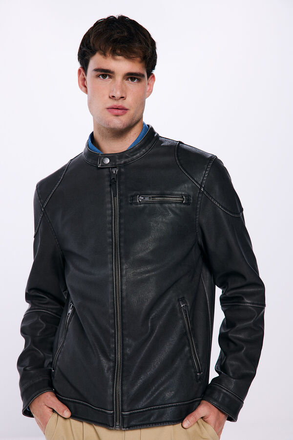 Springfield Jaqueta motard com efeito pele lavado cru