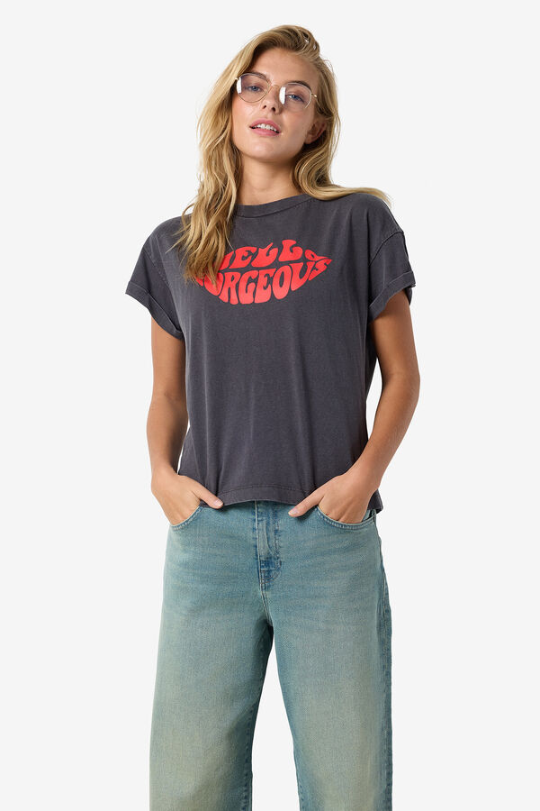 Noisy May Camiseta de Manga Corta con Print Frontal gris