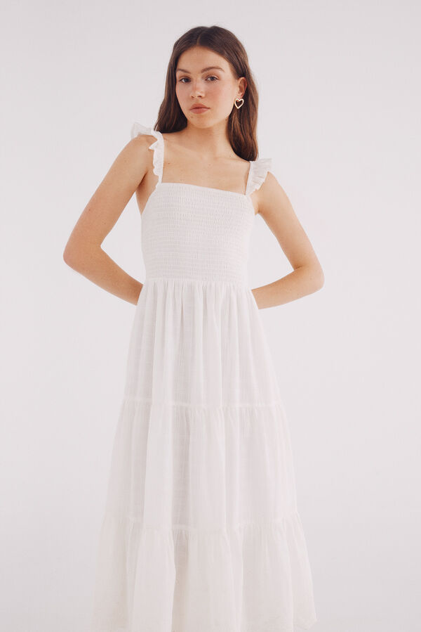 Springfield Vestido midi bordado suizo bajo blanco