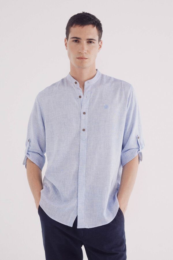 Springfield Camisa mao 3/4 lino viscosa azul