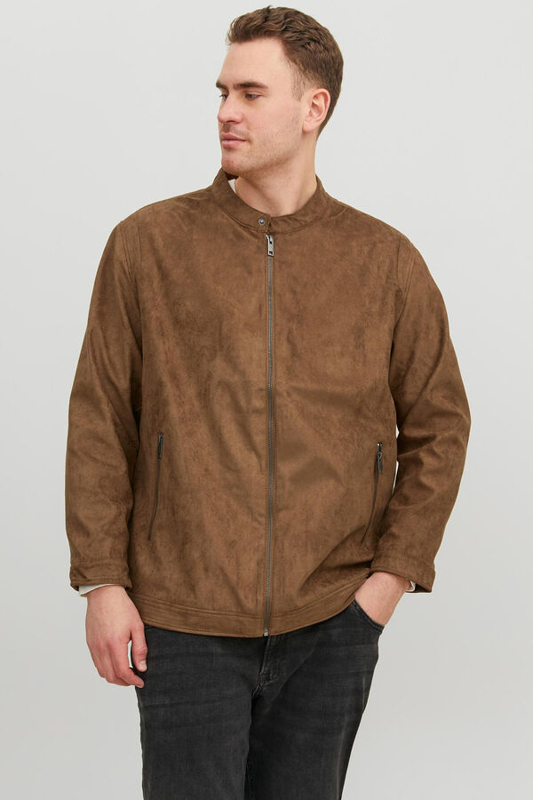 Jack & Jones PLUS Chaqueta biker efecto piel PLUS tostado