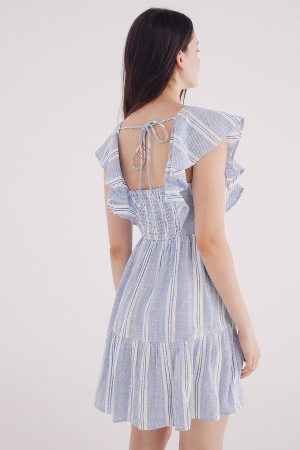 Springfield Vestido curto riscas estilo boho azul