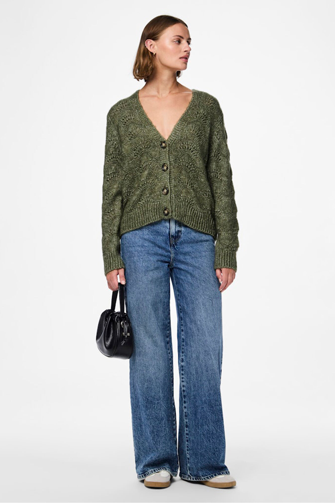 Pieces Cardigan com bot&otilde;es vazados