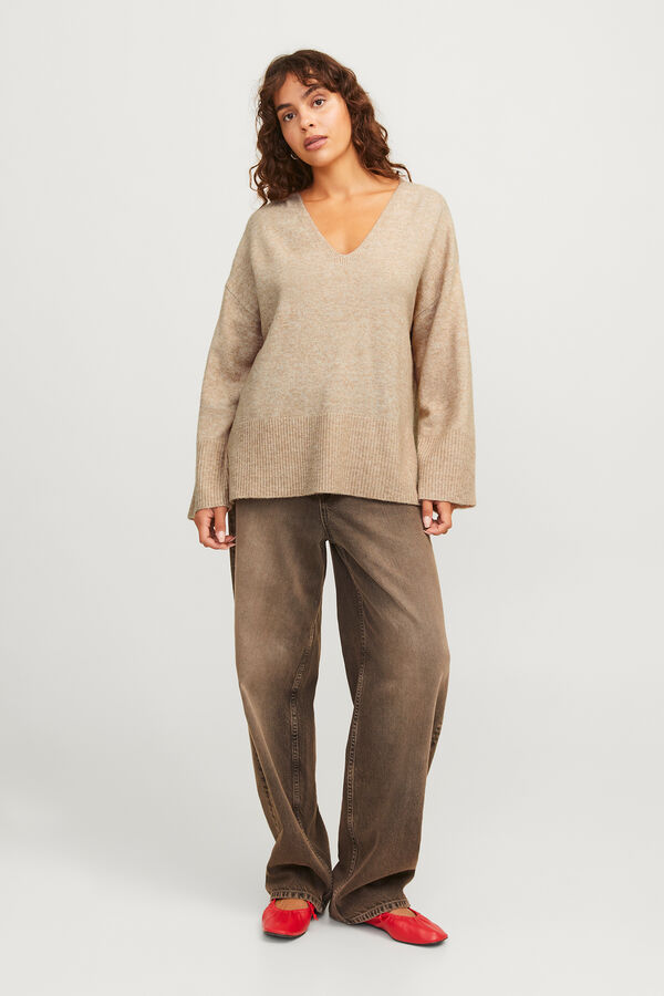 Jack & Jones Suéter liso com gola em liso bege