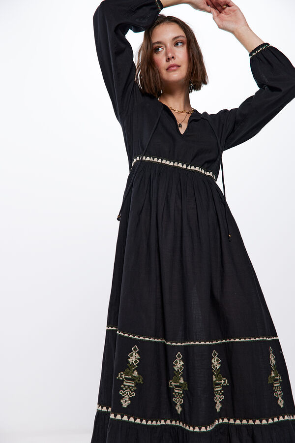 Springfield Vestido Midi Bordados negro