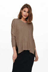 Only Jersey de manga larga y cuello pico nude