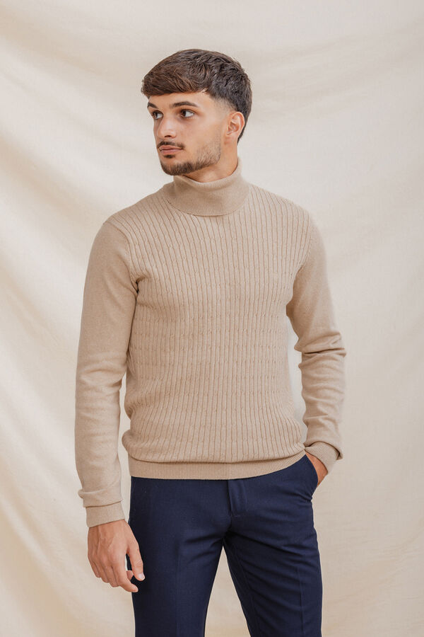 Celopman Jersey Nudos Cuello Vuelto beige