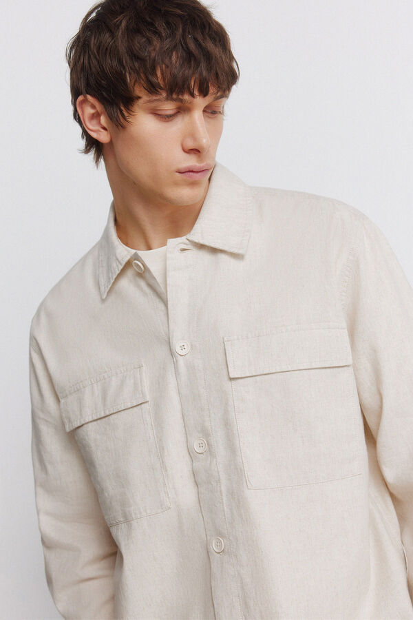 Springfield Sobrecamisa lino overshirt beige