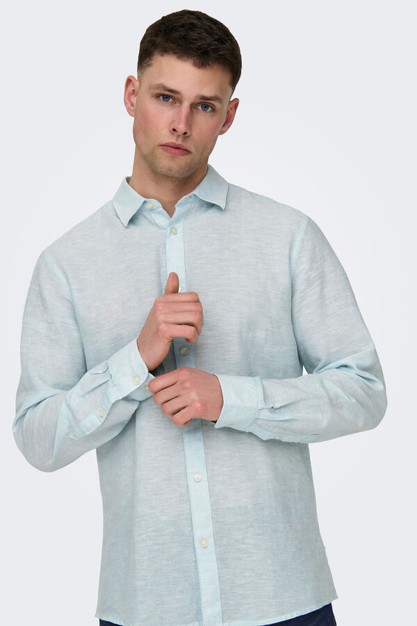 Only & Sons Camisa manga larga lino azul