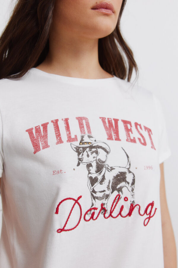 Springfield T-shirt de manga curta em algod&atilde;o "cowgirl" branco