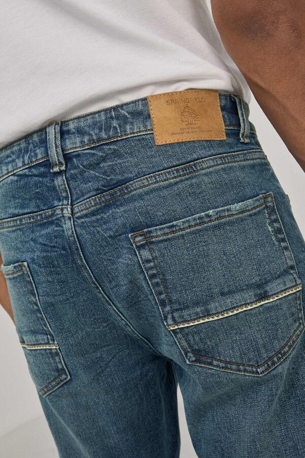 Springfield Jeans slim lavado medio ensuciado turquesa