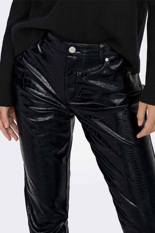 Only Calças com estampa animal brilhante preto