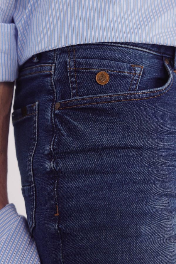 Springfield Bermuda jeans em denim escura slim fit azul