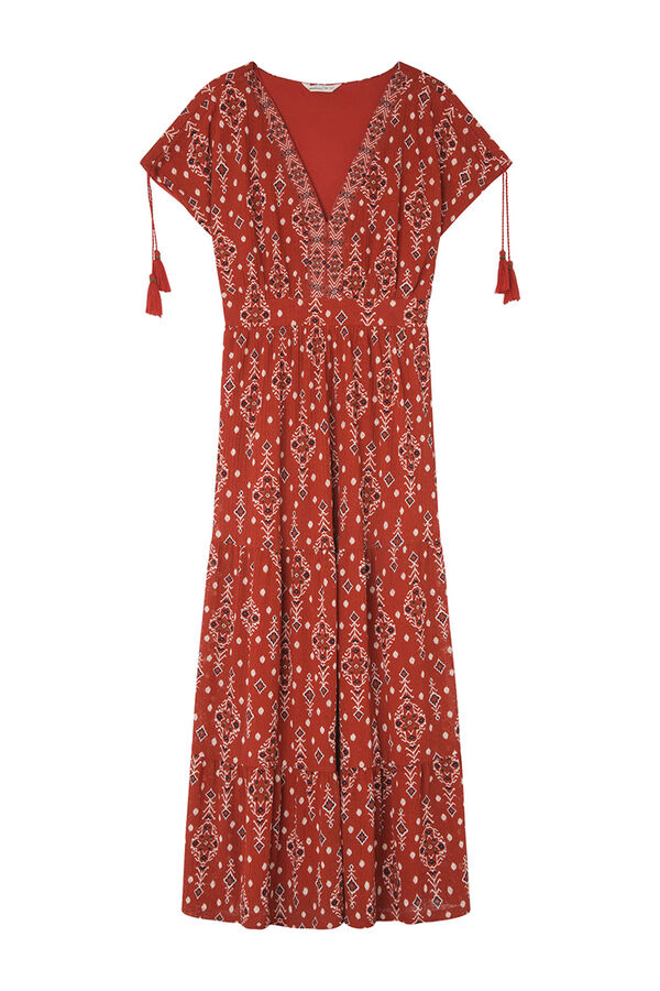 Springfield Vestido Midi Hombros Cord&oacute;n Borla estampado