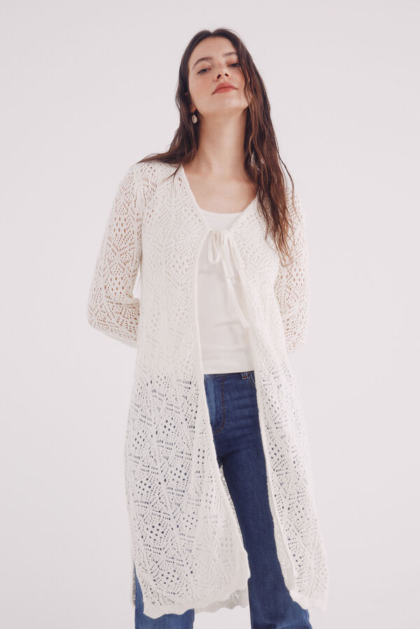 Springfield Cardigan largo punto pointelle nude