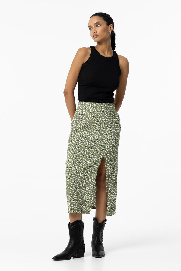 Tiffosi Falda Midi Estampada verde