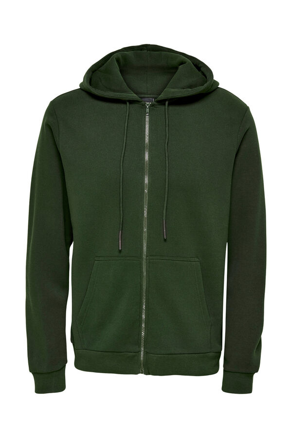 Only & Sons Sudadera de hombre felpada con cremallera. verde