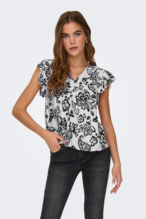Only Top estampado escote en V negro